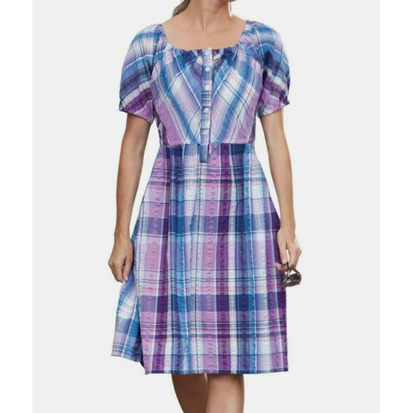 Woman Within Dresses & Skirts - Woman Within Plus Size Multi Plaid Short-Sleeve Seersucker Peasant Dress Sz 28W